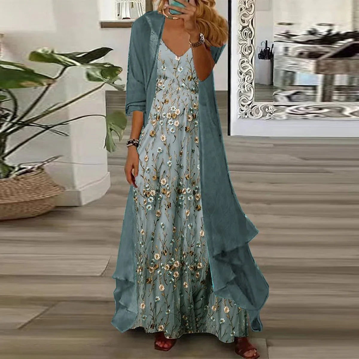 Women's Two-piece Digital Printing Sling Chiffon Jacket