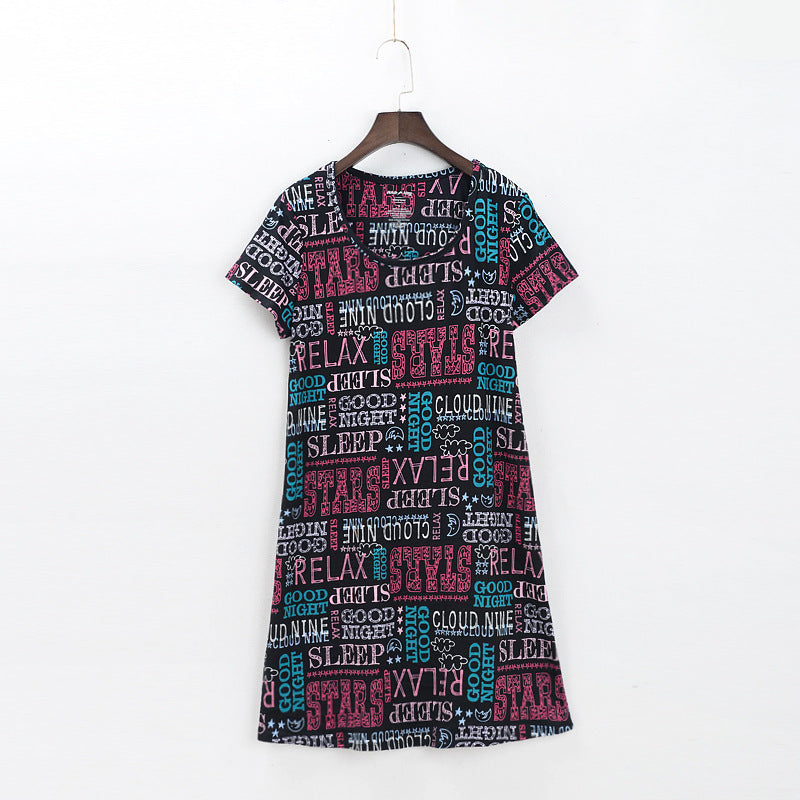 Knitted Cute Women's Short-sleeved Nightdress Summer Home Pajamas