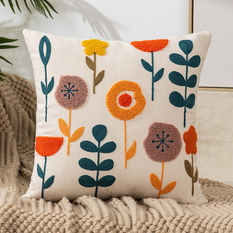 Flower Embroidery Pillow Cover Pastoral Style