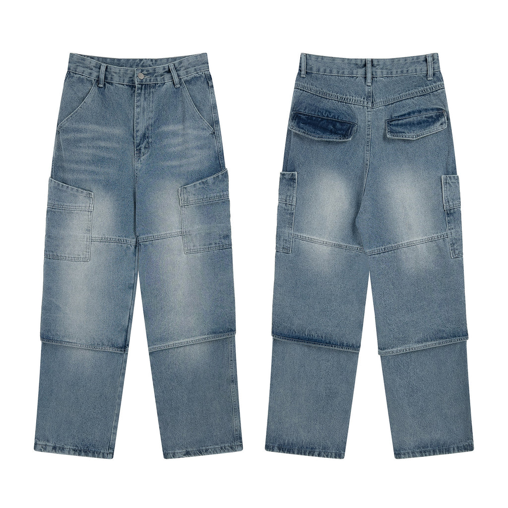 American Street Retro High Street Loose Multi-pocket Jeans Casual