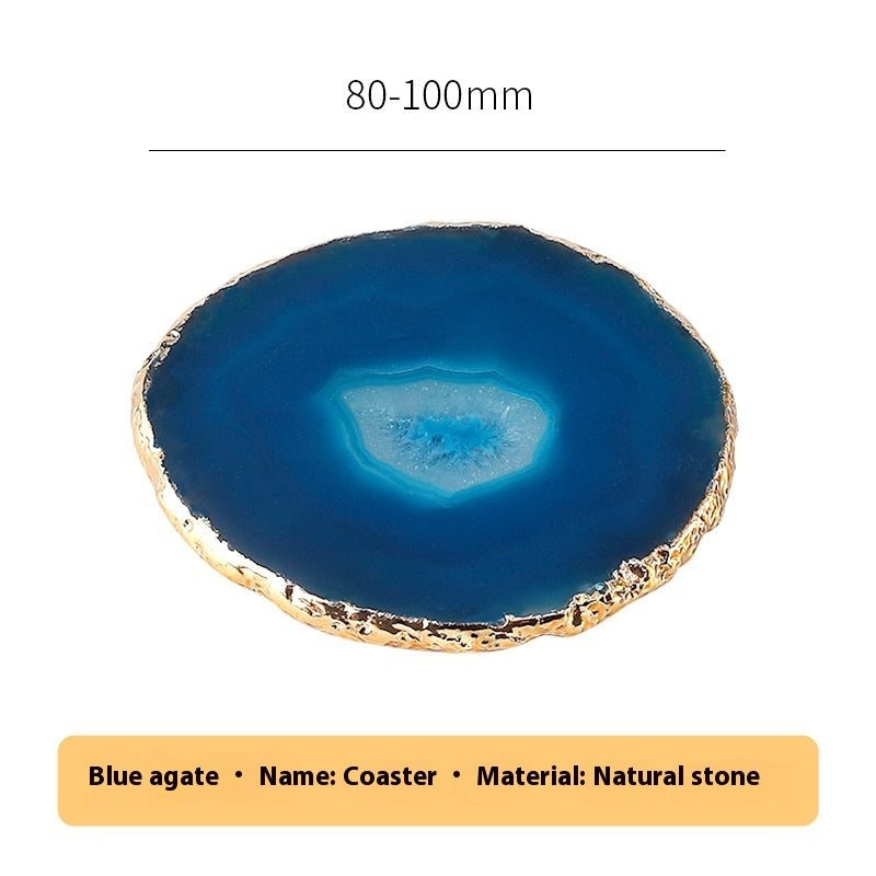 Round Coffee Cup Natural Stone Gold Plated Agate Slices Coaster