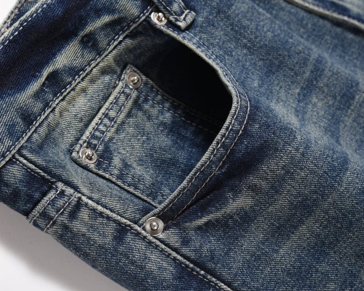 European And American Three-dimensional Cut Casual Pants Wide Leg Distressed Slightly Flared Pleated Jeans