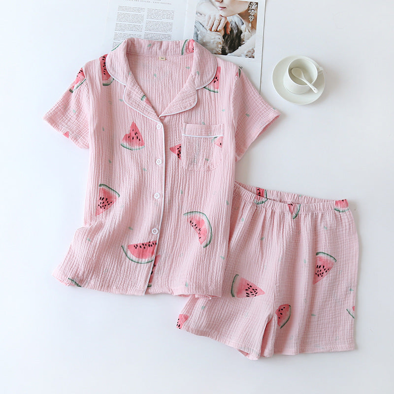 Summer Cotton Crepe Pajamas Short-sleeved Shorts Small Fresh Can Be Worn Outside Ladies' Homewear