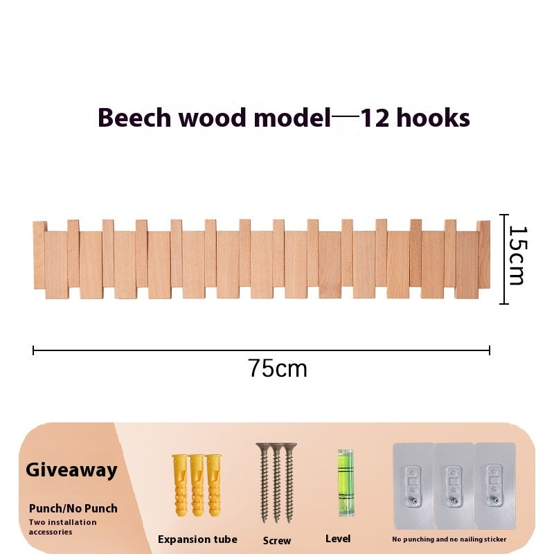 Clothes Hook Wall-mounted Entrance Hallway Hanger Punch-free Solid Wood Creative Keys Clothes