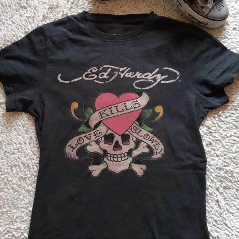Short Print T-shirt Women's Retro Europe And America Top