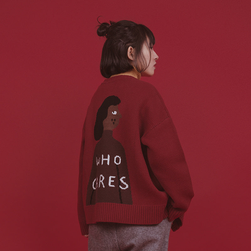 Fun Illustration Sweater Cardigan Coat
