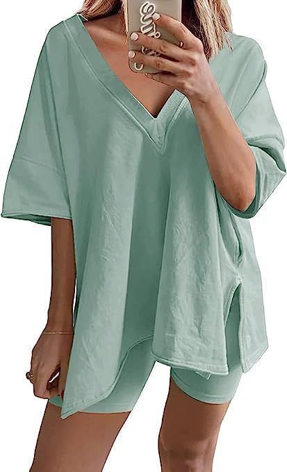 Women's Fashion Short Sleeve T-shirt High Waist Figure Flattering Shorts Casual Two Pieces