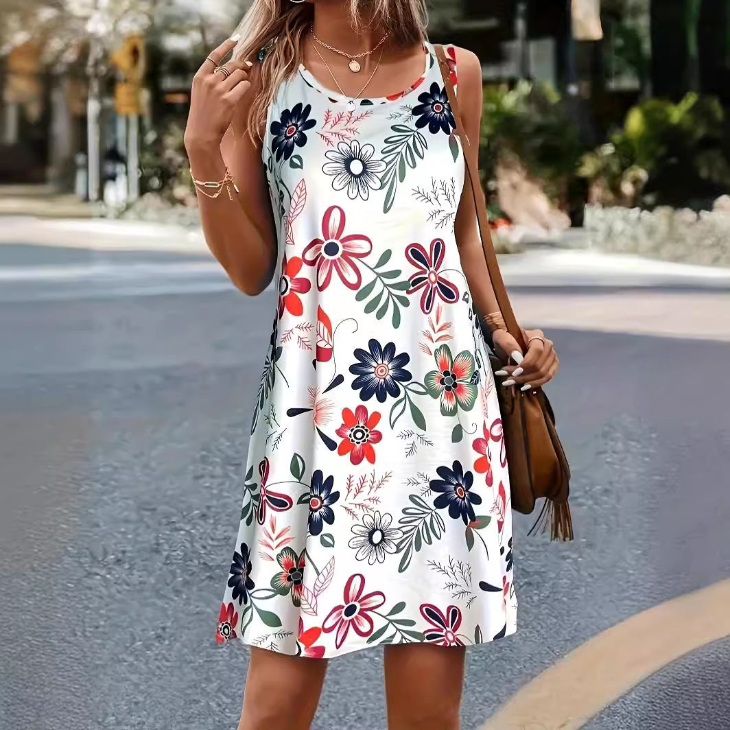 Women's Round Neck Floral Print Dress