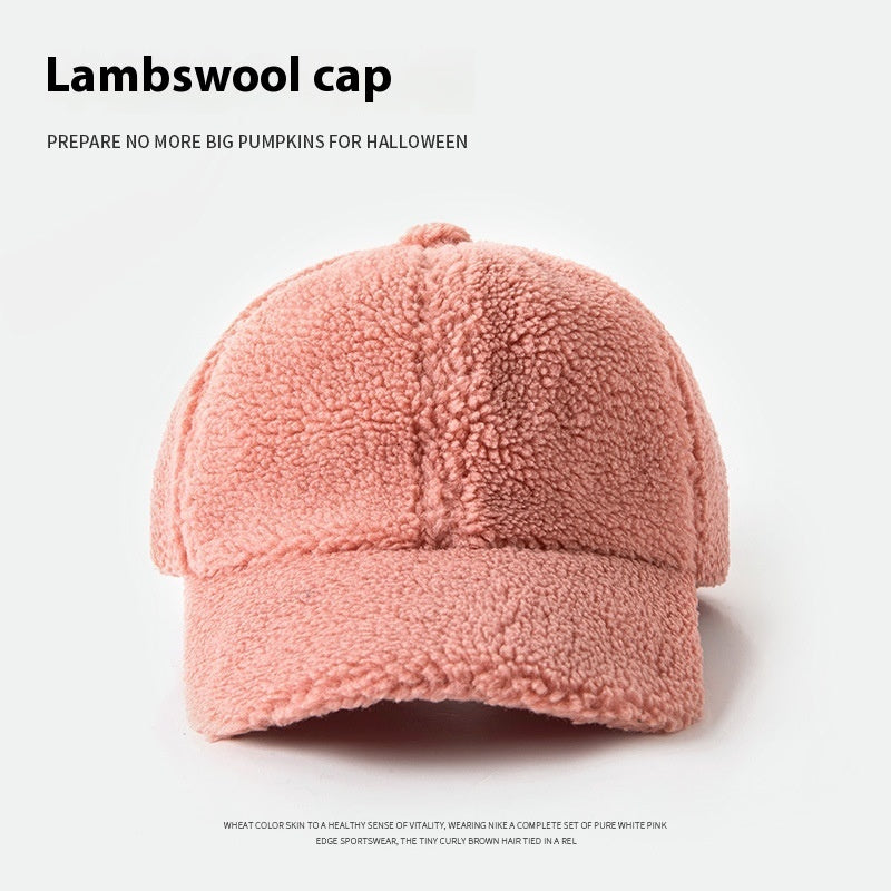 Lamb Wool Hat For Women Plush Peak Cap