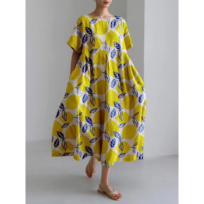 Loose Round Neck Fashion Advanced Short Sleeve Printing Dress
