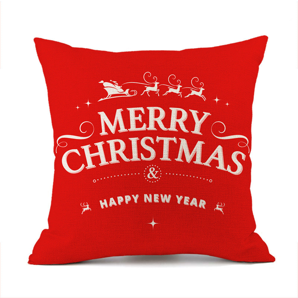 Christmas Elk Santa Claus Red Festive Printed Linen Cushion