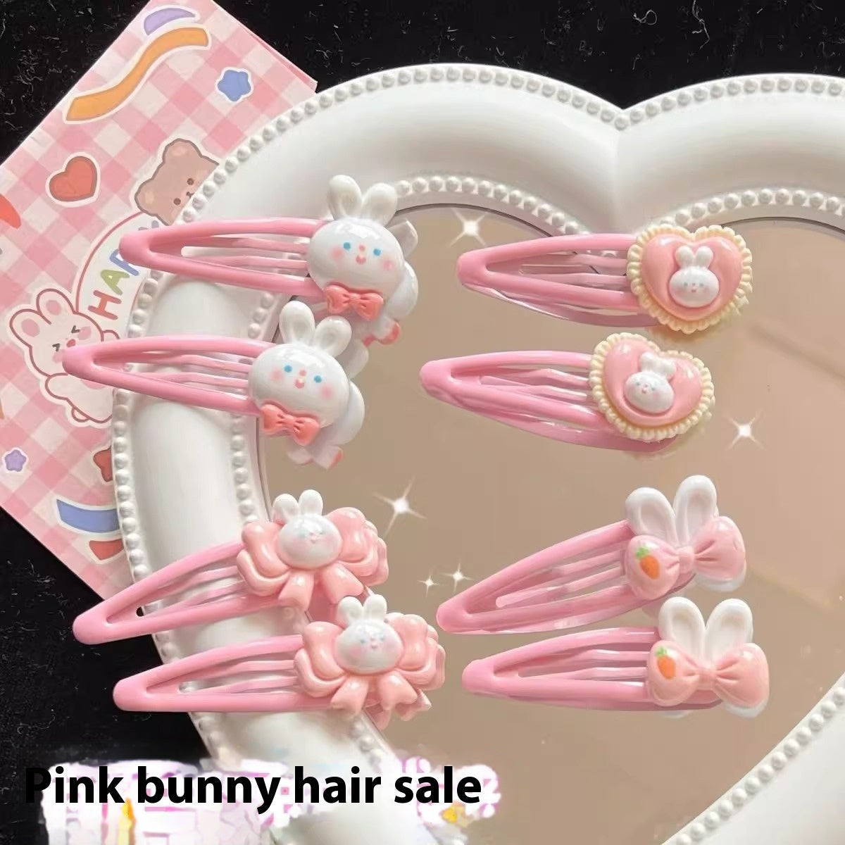 Cartoon Love Bunny Barrettes Broken Hair BB Clip Cute Bow Hair Clip Forehead Bang Clip Headdress