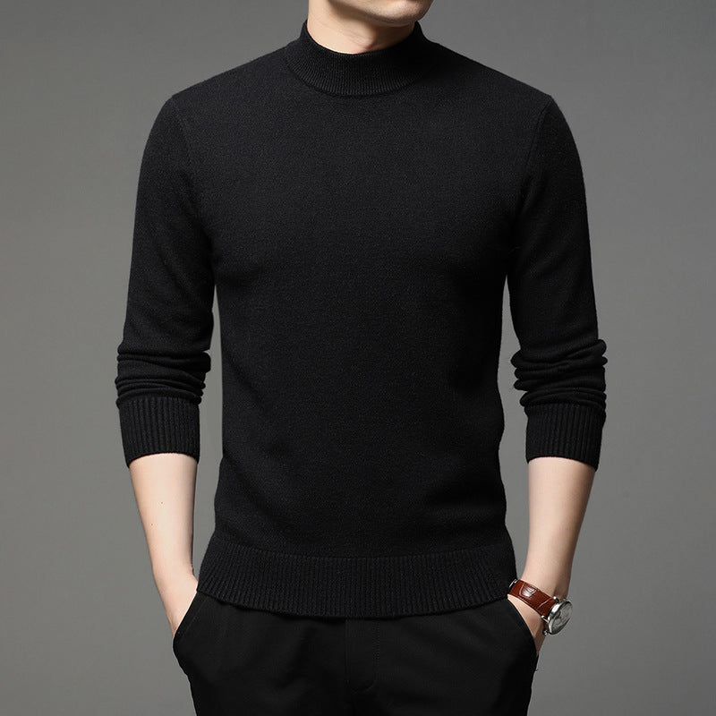 Men's sweater young and middle-aged solid color long-sleeved half high neck knitted bottoming shirt