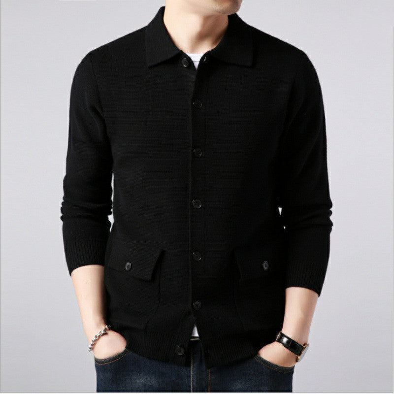 Lapel cardigan with big pockets fashion casual sweater