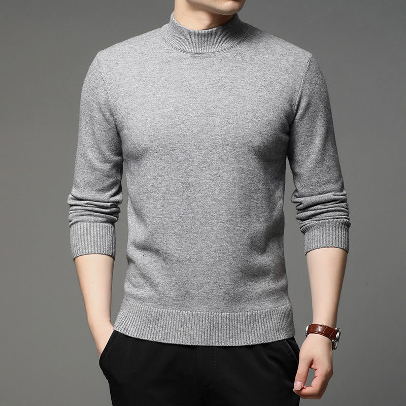Men's sweater young and middle-aged solid color long-sleeved half high neck knitted bottoming shirt