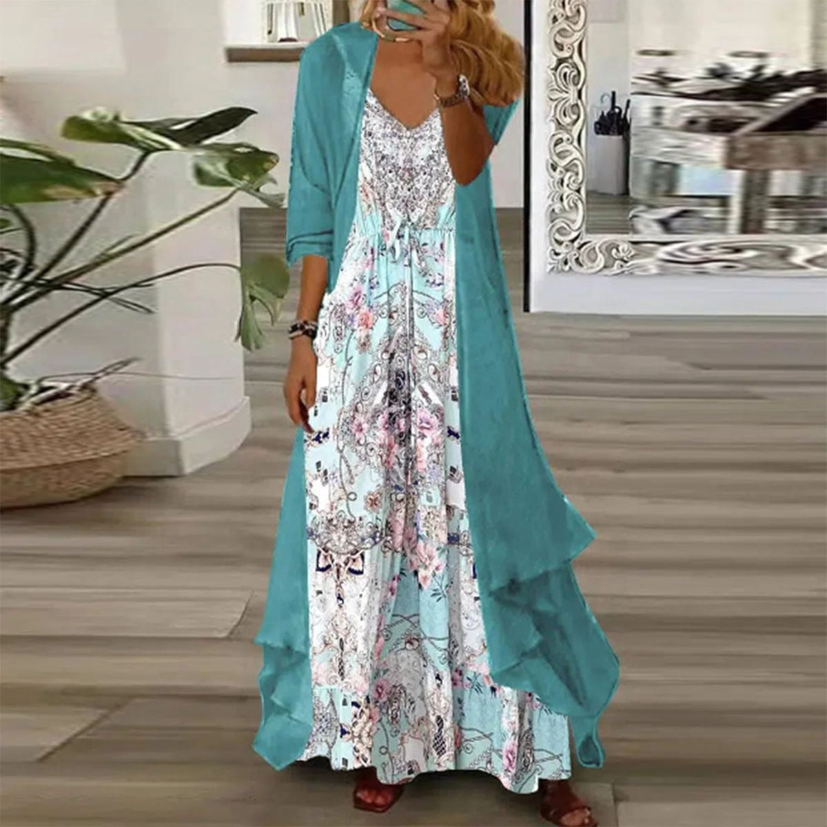 Women's Two-piece Digital Printing Sling Chiffon Jacket