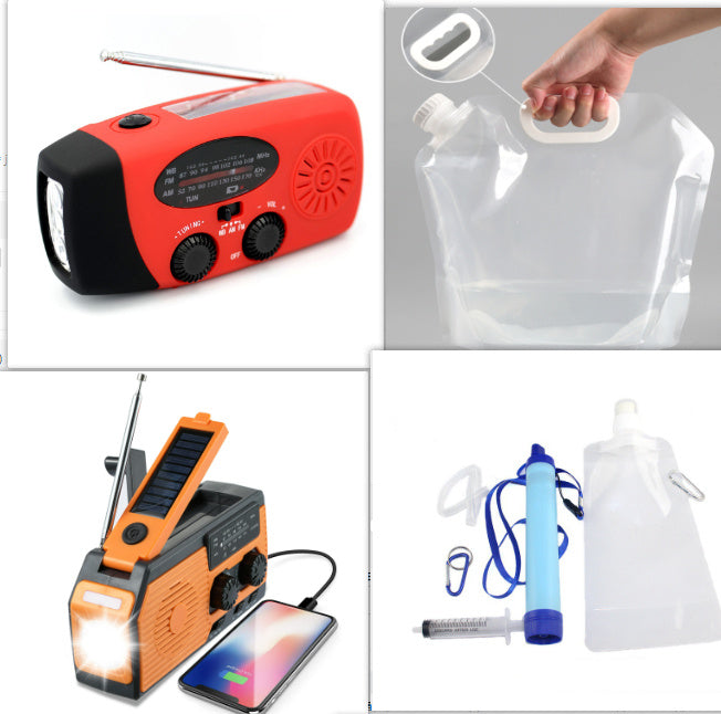 Solar energy hand-held emergency radio flashlight