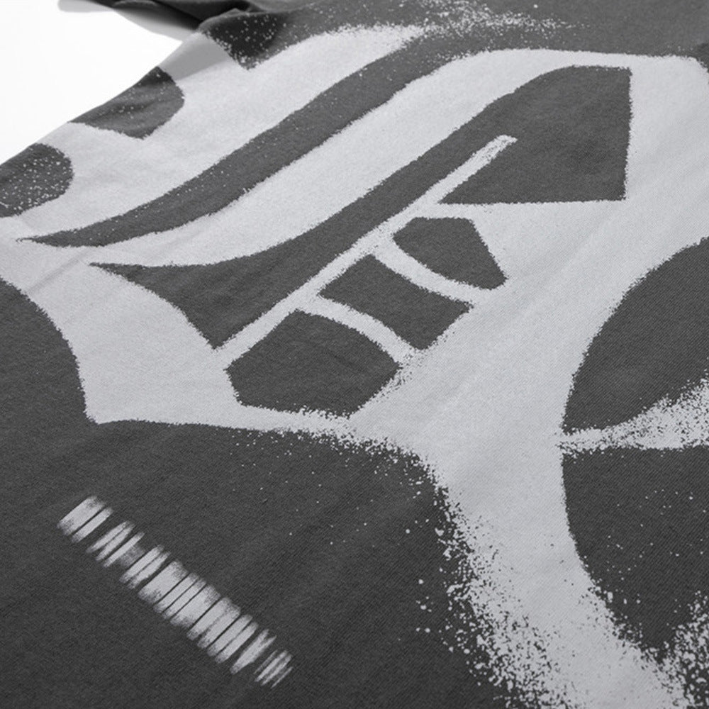 Dark High Street Gothic Alphabet Graffiti Print Short-sleeved T-shirt