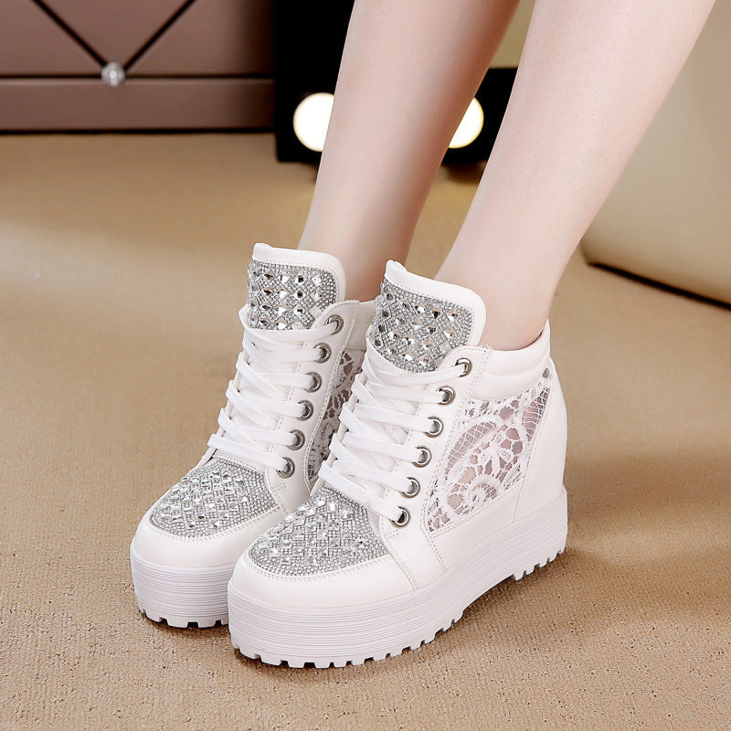 Lace Women's 8cm Mesh High-top Breathable Casual Shoes