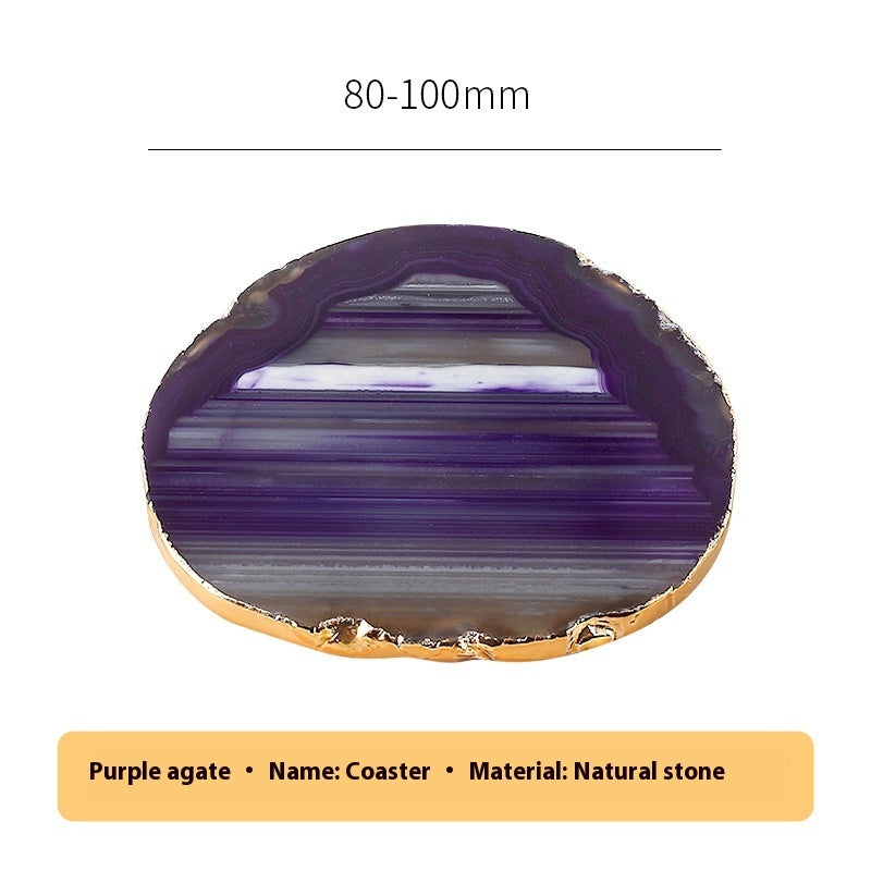 Round Coffee Cup Natural Stone Gold Plated Agate Slices Coaster