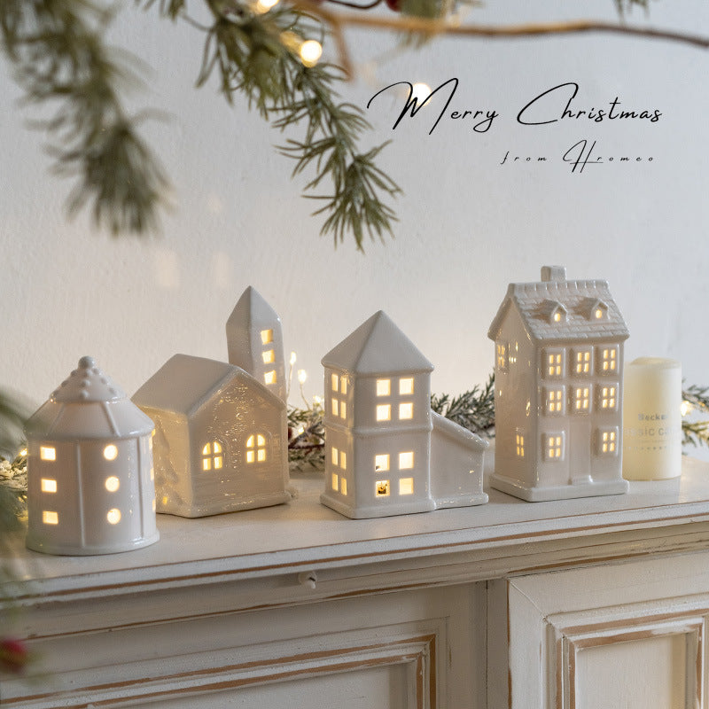Christmas Decoration Ceramic Small House Small Night Lamp Desktop