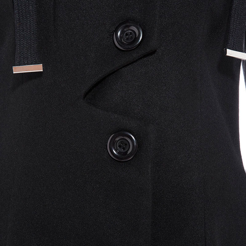 Asymmetric Black Coat Stand Collar Long Sleeve