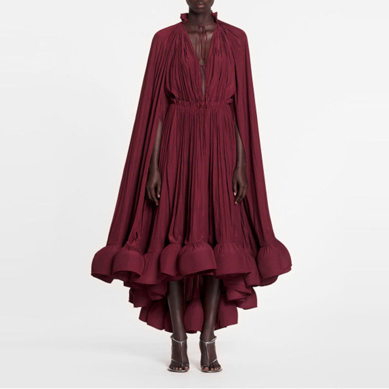 V-neck Ruffled Temperament Cloak Type Dress