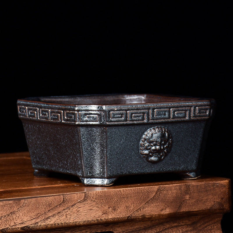 Retro Chinese Style Ceramic Flower Pot Square Creative