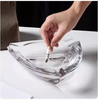 Crystal Glass Gold Rim Ashtray Prevent Fly Ash