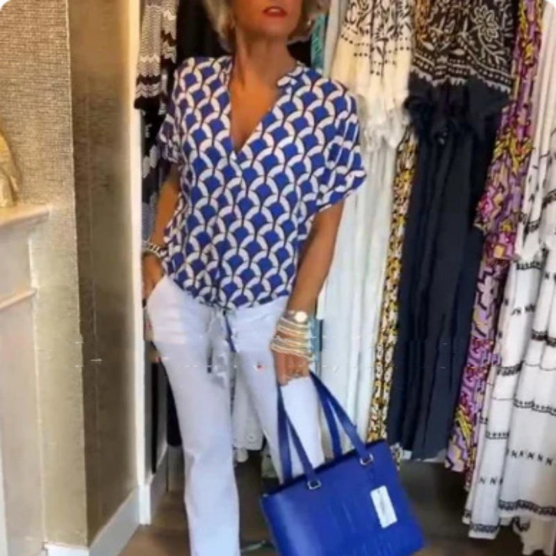 Women's Shirt Summer V-neck Fashion Elegant Printed Shirt