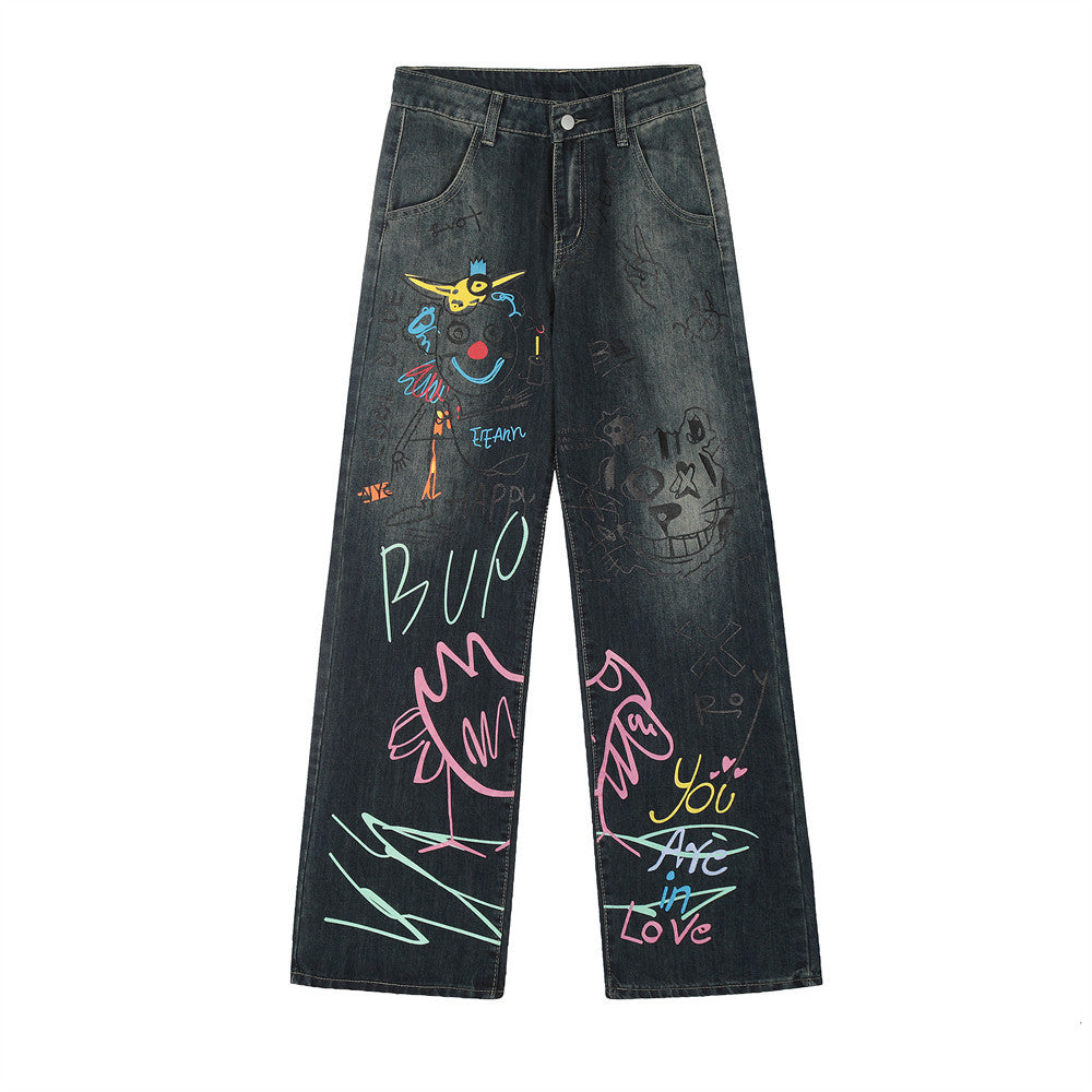 Graffiti Straight-leg Trousers Hip Hop Men