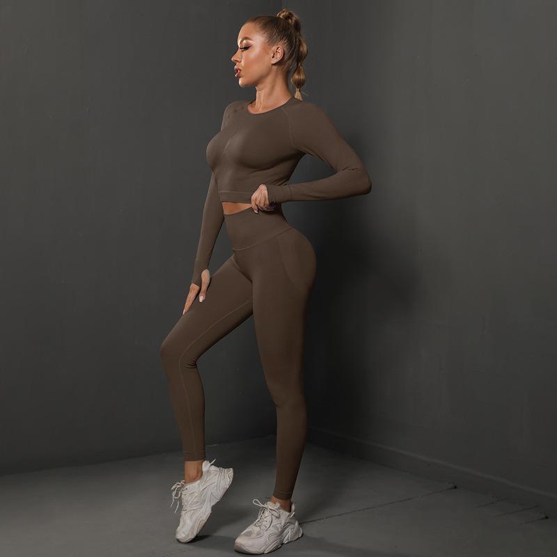 Solid Color Knitted Peach Hip Tight Hip Slimming Yoga Pants Suit