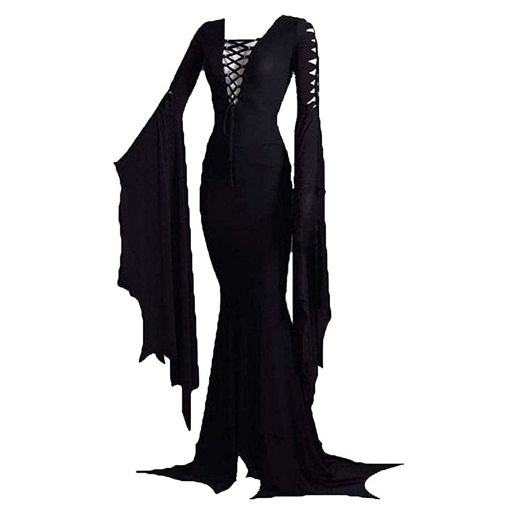 Women's Fashion Flared Sleeves Thin Strap Deep V Sheath Trailing Dress