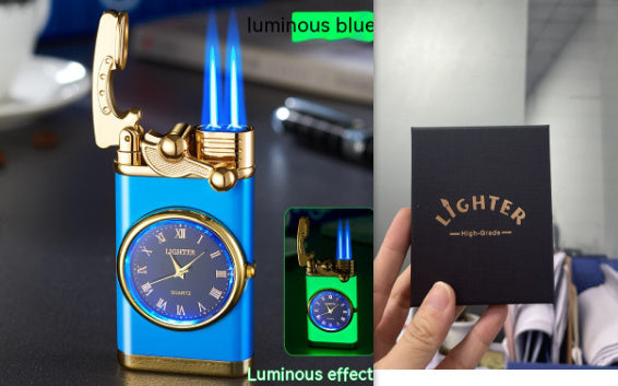 New Lighter With Electric Watch Rocker Arm Automatic Ignition Straight Blue Flame Lighter Creative Real Dial Inflatable Windproof Lighter Men's Watch Gift