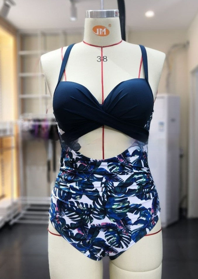 Color Matching Sexy Cutout Cross Swimsuit With Shoulder Straps Female