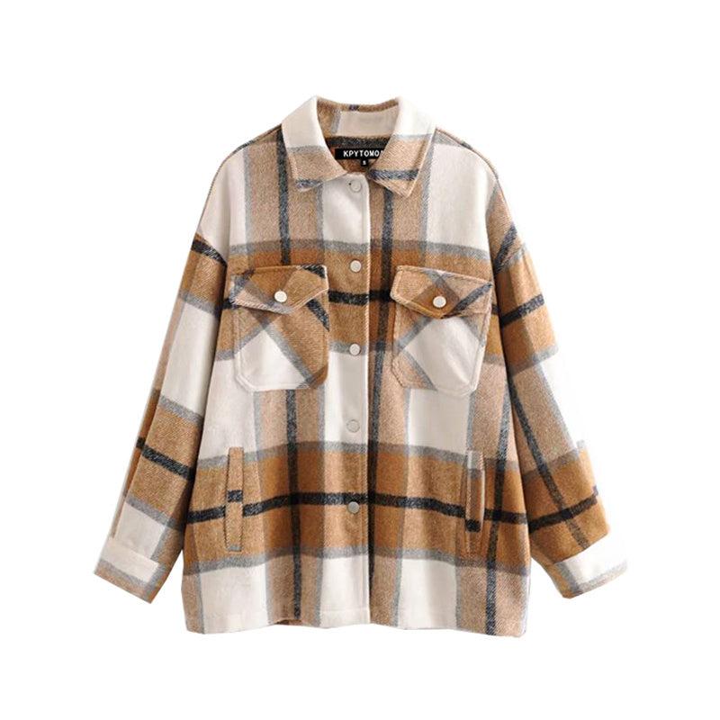 Ladies casual plaid shirt jacket