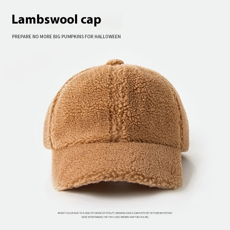 Lamb Wool Hat For Women Plush Peak Cap