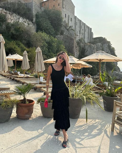 Solid Color Hem Tassel Knitted Sling Dress