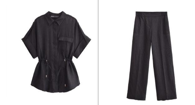 Europe And America Cross Border Women's Linen Adjustable Waist Shirt Straight-leg Pants Suit