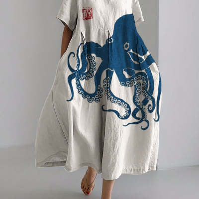 Digital Printing Small Chrysanthemum Women's Short-sleeved Dress