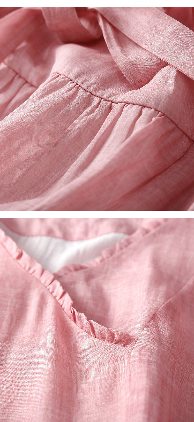 Cotton Linen Thin Lace Vintage Art Belt V-Neck Skirt