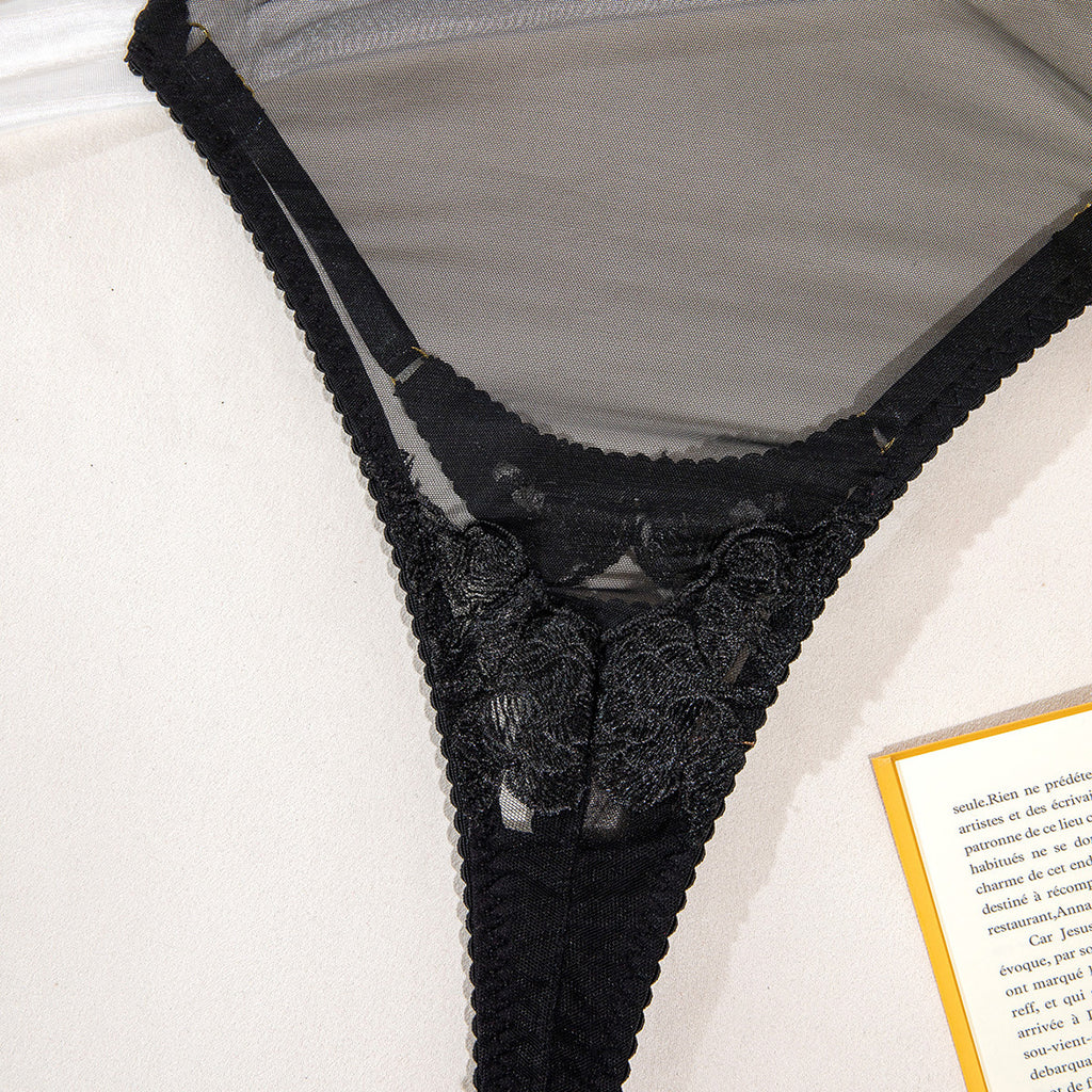 V-neck Lace Embroidery Mesh Transparent Jumpsuit