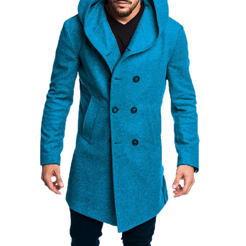 British men's hooded woolen coat
