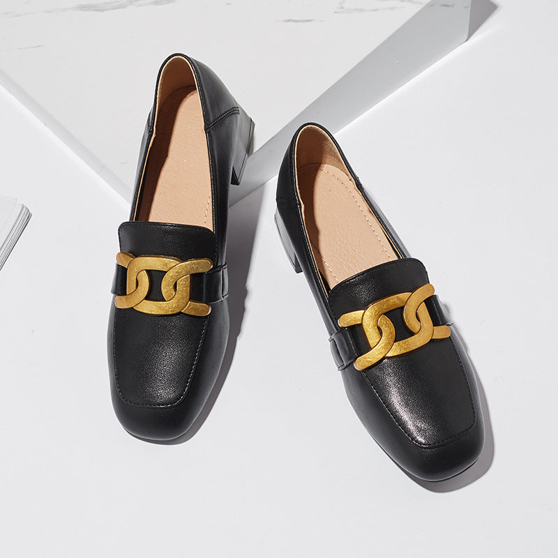 Fashion Thick-heeled Shoes Women's Leather One Pedal