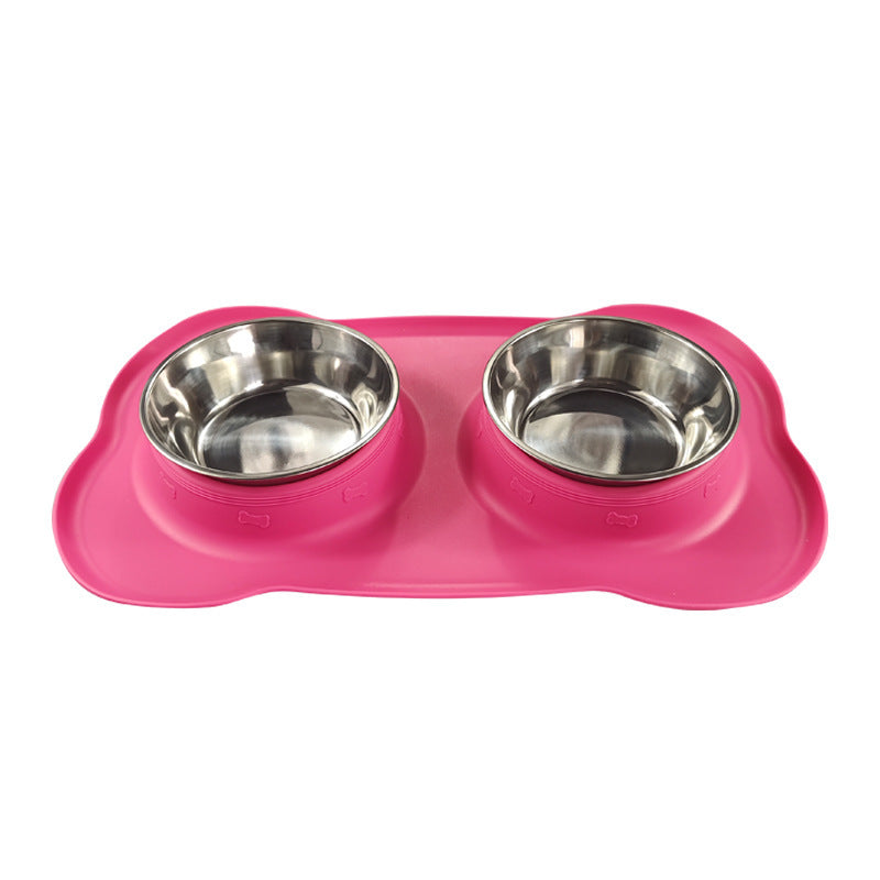 Large Silicone Pet Bowl Double Dog Bowl Stainless Steel