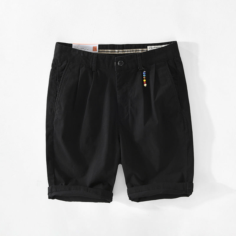 New Men's Solid Color Casual Cotton Five-point Pants