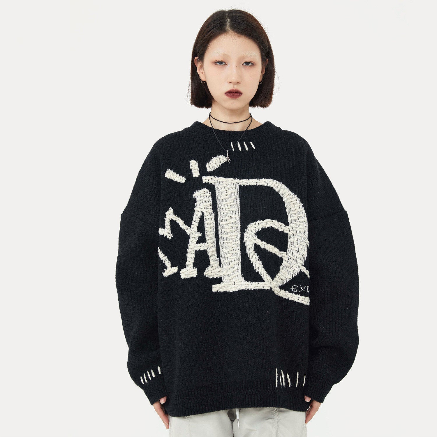 Vintage Street Funny Letter Hand Embroidered Sweater