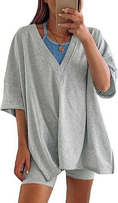 Women's Fashion Short Sleeve T-shirt High Waist Figure Flattering Shorts Casual Two Pieces