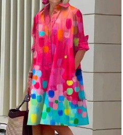 New Long Shirt Solid Color Temperament Commute Simple Lapel Cardigan Dress