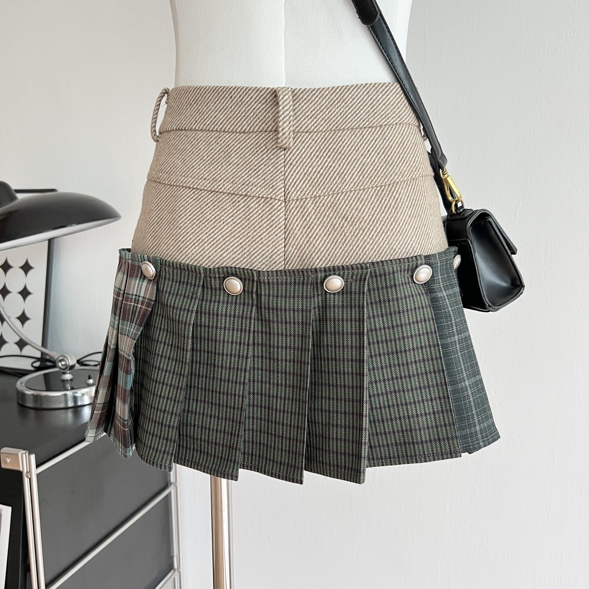 Women's Retro American Plaid Stitching Skirt